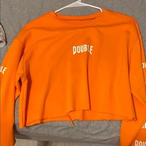 orange “double” cropped hoodie